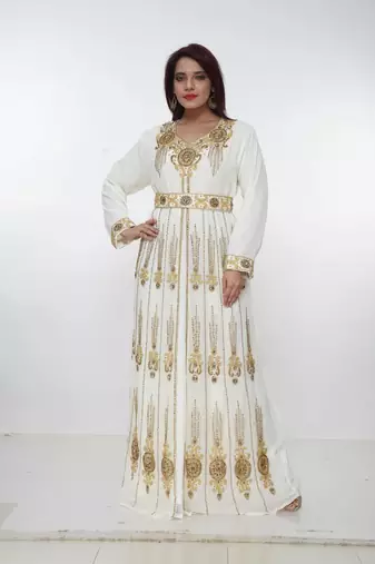 cream  kaftan women dress long gown farasha morocco wear