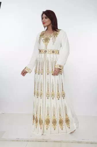 cream  kaftan women dress long gown farasha morocco wear