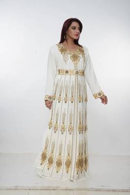 cream  kaftan women dress long gown farasha morocco wear 4