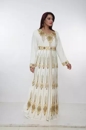 cream  kaftan women dress long gown farasha morocco wear