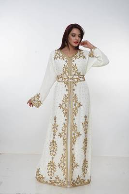 cream  kaftan women dress long gown farasha morocco wear 1