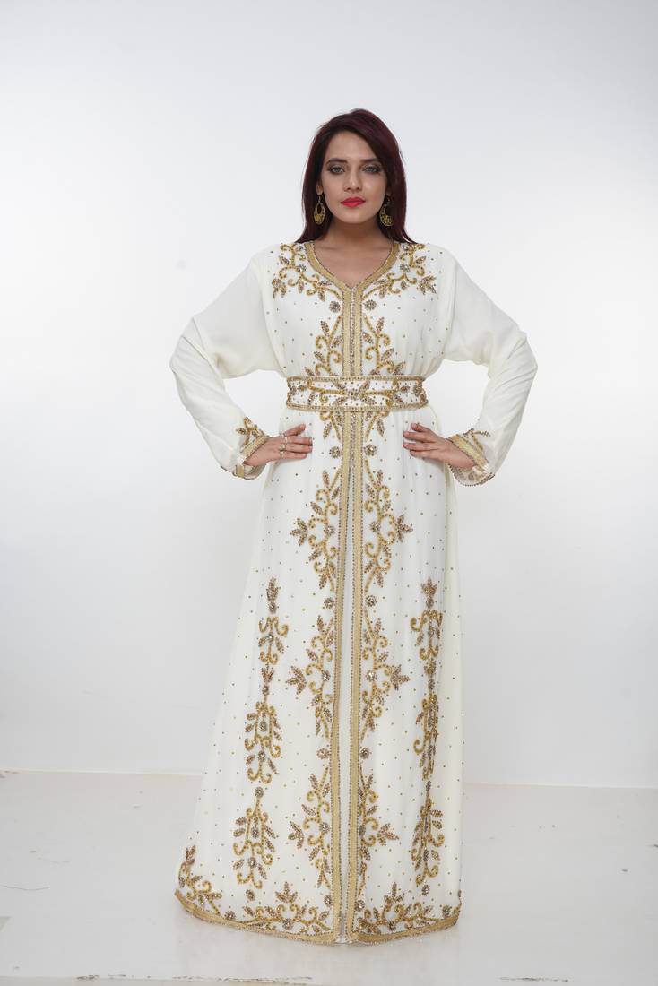 cream  kaftan women dress long gown farasha morocco wear