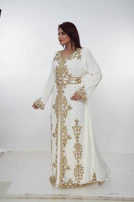 cream  kaftan women dress long gown farasha morocco wear 3