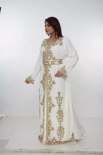 cream  kaftan women dress long gown farasha morocco wear