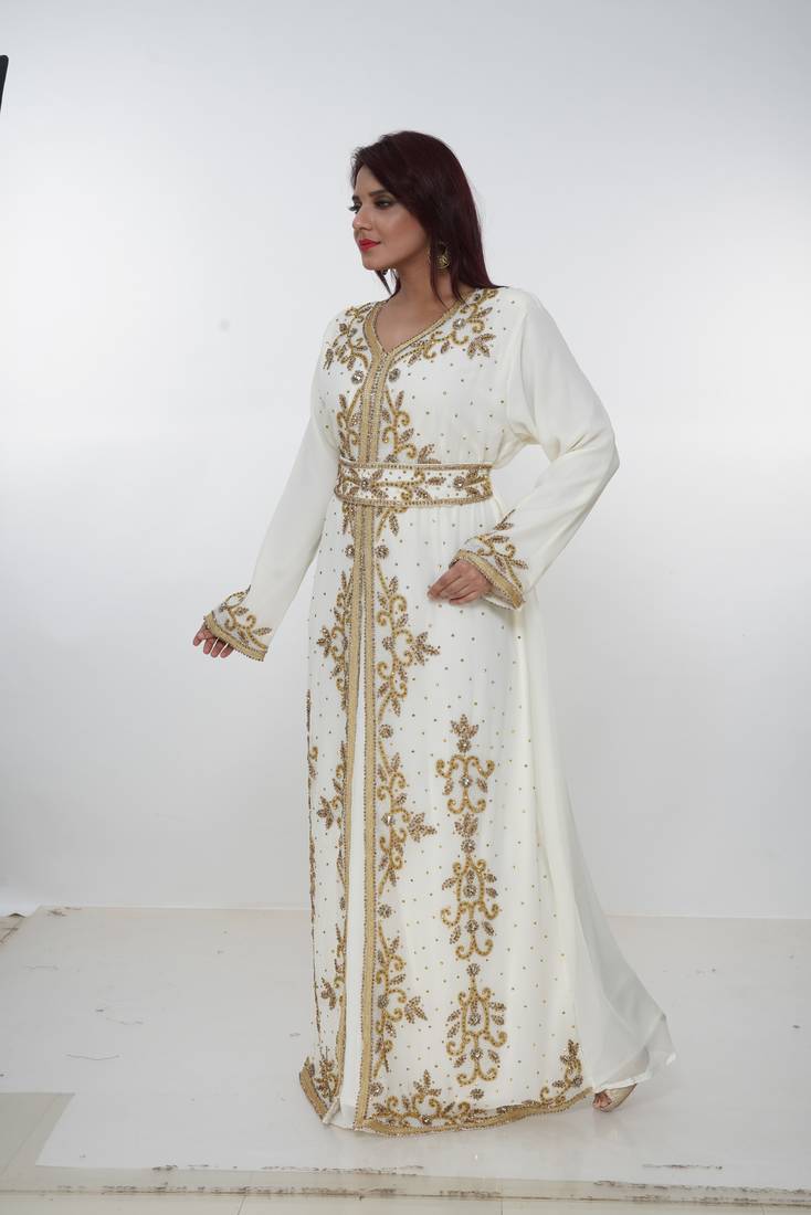cream  kaftan women dress long gown farasha morocco wear