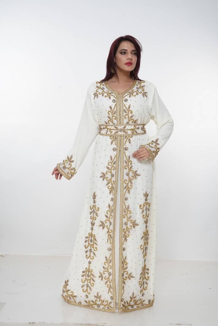 cream  kaftan women dress long gown farasha morocco wear