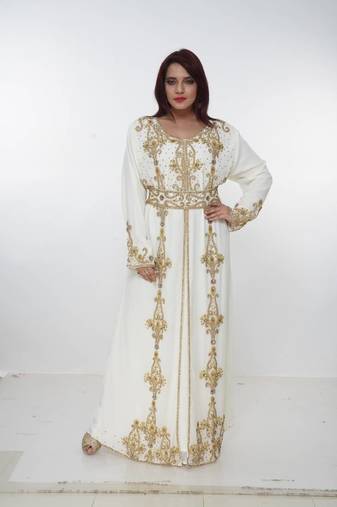 cream  kaftan women dress long gown farasha morocco wear