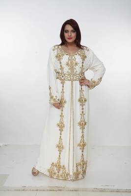 cream  kaftan women dress long gown farasha morocco wear 1