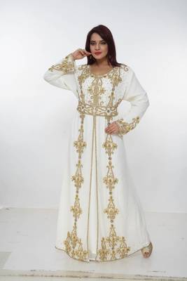 cream  kaftan women dress long gown farasha morocco wear 2