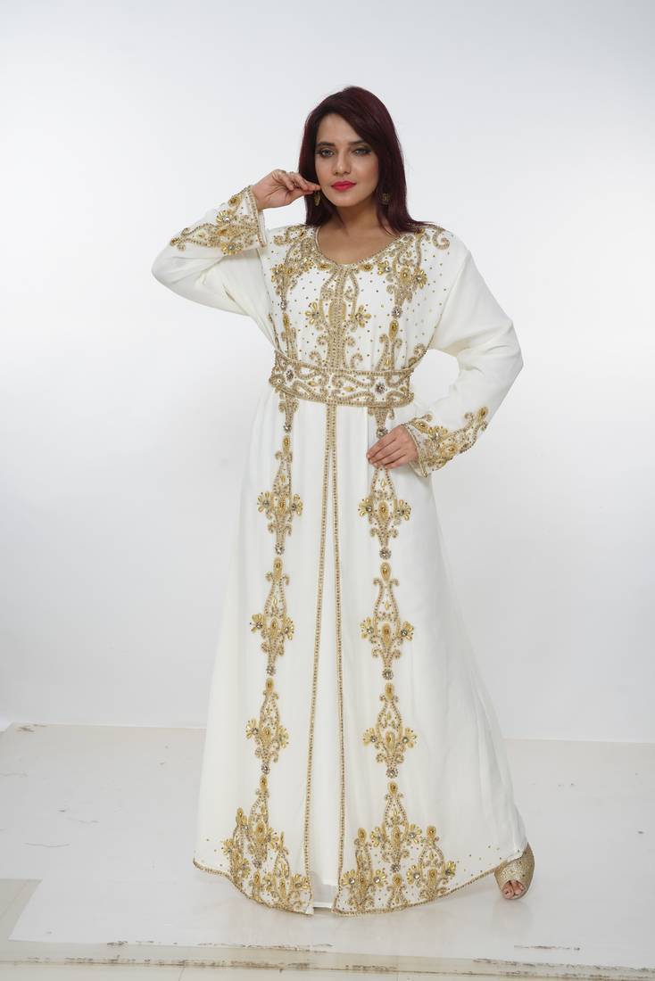cream  kaftan women dress long gown farasha morocco wear