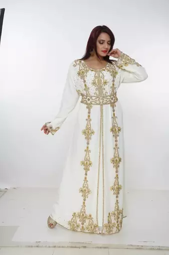 cream  kaftan women dress long gown farasha morocco wear