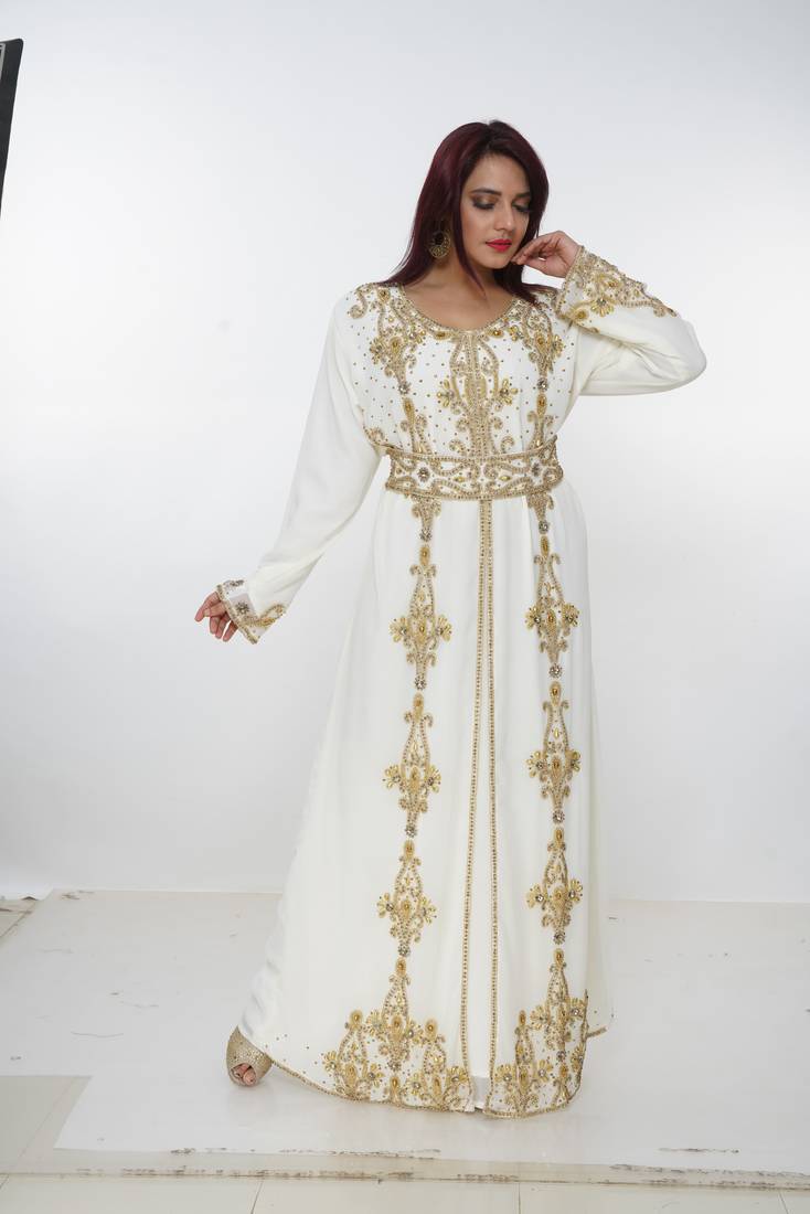 cream  kaftan women dress long gown farasha morocco wear