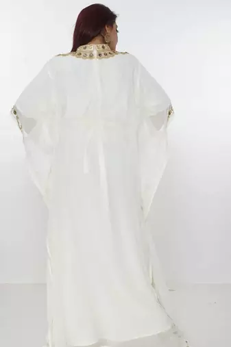 cream  kaftan women dress long gown farasha morocco wear