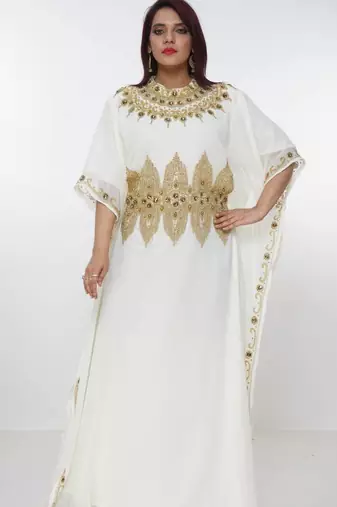 cream  kaftan women dress long gown farasha morocco wear
