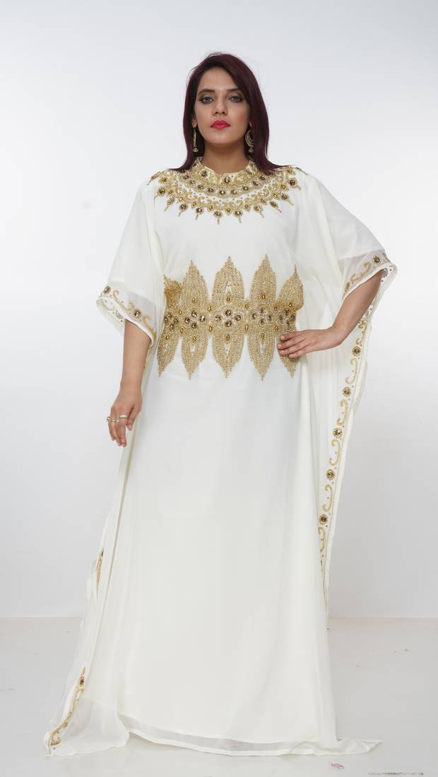 cream  kaftan women dress long gown farasha morocco wear