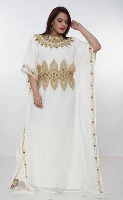 cream  kaftan women dress long gown farasha morocco wear 1