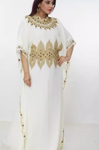 cream  kaftan women dress long gown farasha morocco wear