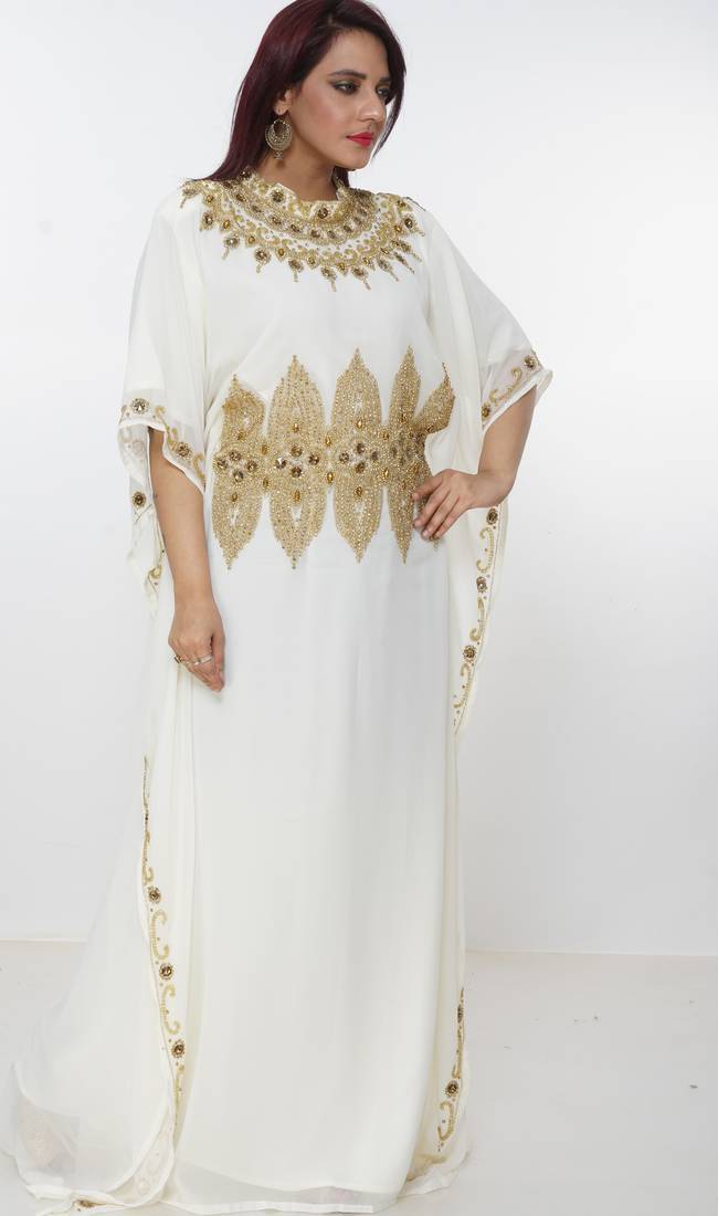cream  kaftan women dress long gown farasha morocco wear