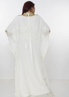 cream  kaftan women dress long gown farasha morocco wear 5