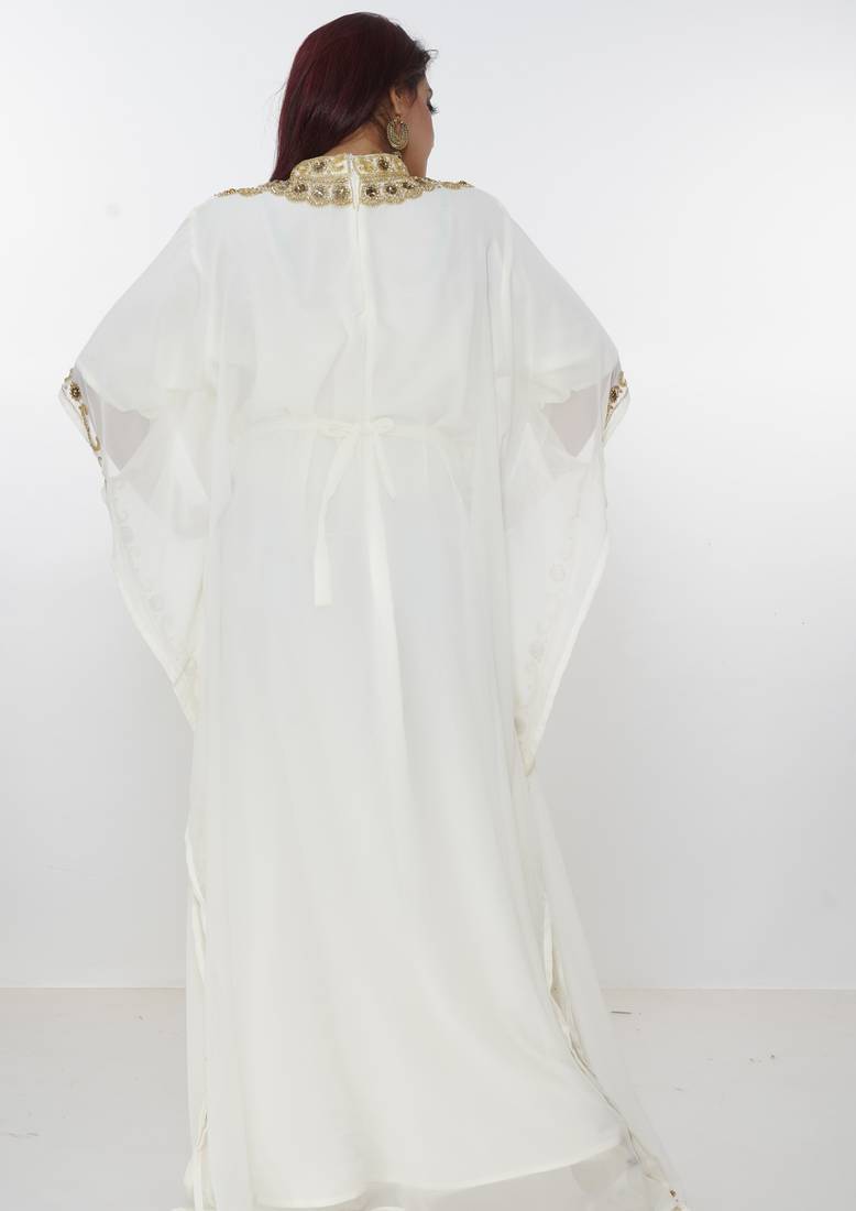 cream  kaftan women dress long gown farasha morocco wear