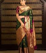 Green and gold art-silk saree