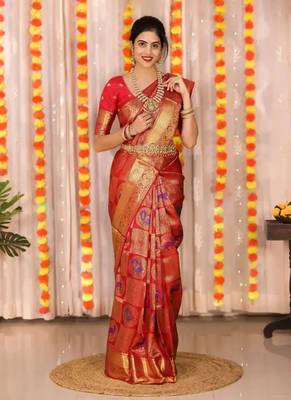 Red and gold banarasi art-silk saree 1