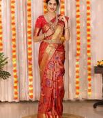 Red and gold banarasi art-silk saree