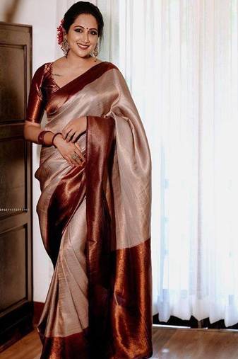 Royal beige art-silk elegant saree
