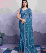 Blue embroidered tissue saree