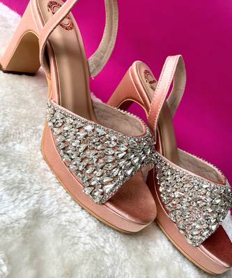 Peach satin diamond heels 1