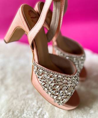 Peach satin diamond heels 2