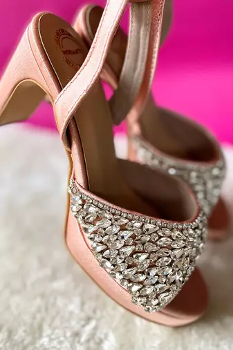 Peach satin diamond heels