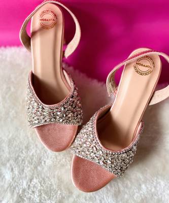 Peach satin diamond heels 3