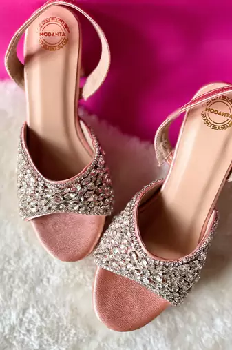 Peach satin diamond heels