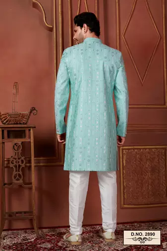 men green computer thread work on art silk sherwani set
