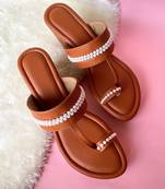 Tan pearl wedges
