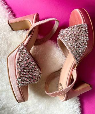 Peach satin diamond heels 4
