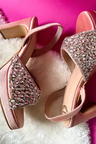 Peach satin diamond heels
