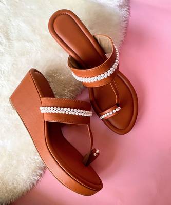 Tan pearl wedges 2