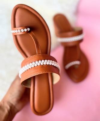 Tan pearl wedges 3