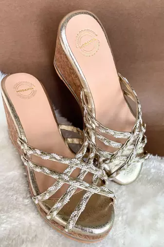 Gold lace wedges
