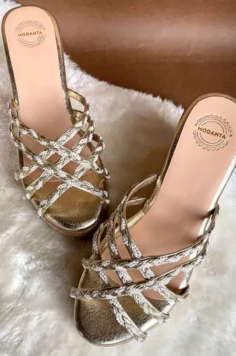 Gold lace wedges