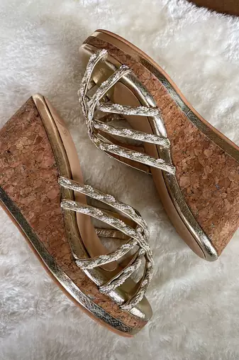 Gold lace wedges