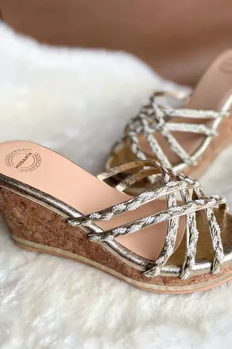 Gold lace wedges
