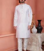 men  pink jacquard silk brocade straight kurta churidar without lining