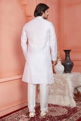 men  pink jacquard silk brocade straight kurta churidar without lining 4