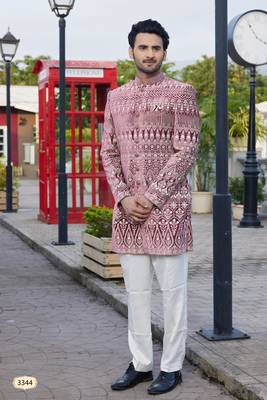 men dark onion computer thread work on velvet sherwani 1