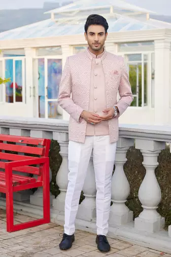 men onion computer thread work on velvet 3 pcs-jacket jodhpuri
