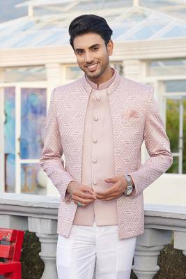 men onion computer thread work on velvet 3 pcs-jacket jodhpuri 3