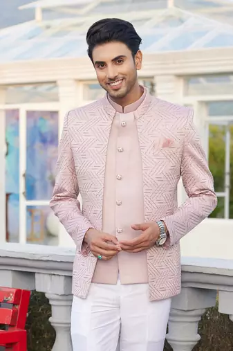 men onion computer thread work on velvet 3 pcs-jacket jodhpuri
